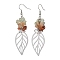 Leaf 201 Stainless Steel Natural Quartz Crystal & Natural Prehnite & Natural Carnelian & Natural Sunstone Chip Dangle Earrings, Stainless Steel Color, 70x20mm