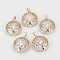 Synthetic Howlite Pendants, with Brass Findings, Flat Round with Tree of Life, Golden, 30.5x27x8mm, Hole: 7x3mm