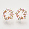 Brass Micro Pave Clear Cubic Zirconia Stud Earring Findings, with Enamel and Loop, Nickel Free, Flower, Real 18K Gold Plated, 14.5x14mm, Hole: 1mm, Pin: 0.7mm