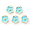 Light Gold Plated Alloy Enamel Pendants, Flower, Cyan, 13x11.5x3mm, Hole: 1.6mm