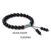 8MM Natural Black Agate Buddha Prayer Beads Bracelet Men Women WV3915-4-1