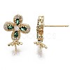 Brass Micro Pave Green Cubic Zirconia Stud Earring Findings KK-T056-27G-NF-2