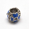 Rondelle with Flower Antique Silver Alloy Rhinestone Enamel European Large Hole Beads MPDL-M016-01-2