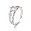 Clear Cubic Zirconia Hollow Out Star Open Cuff Ring RJEW-H127-33P-1