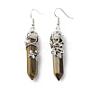 Natural Tiger Eye Bullet with Flower Dangle Earrings EJEW-G300-02P-02-2