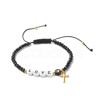 Love & Evil Eye & Heart Pattern Braided Bead Bracelets Set for Girl Women BJEW-JB06959-1