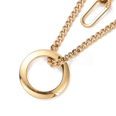 PVD Vacuum Plating 304 Stainless Steel Double Chains Multi Layered Necklace with Ring Charm for Women STAS-E155-17G-1