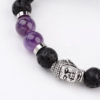 Natural Lava Rock Bead Stretch Bracelets BJEW-JB02273-03-1