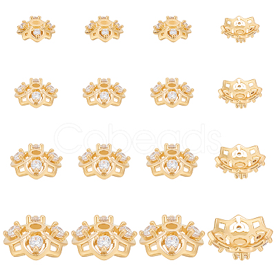 BENECREAT 16Pcs 4 Style Rack Plating Brass Cubic Zirconia Bead Caps KK-BC0013-52-1