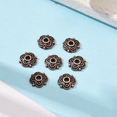 4-Petal Tibetan Style Alloy Flower Bead Caps TIBE-S222-R-NR-1