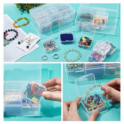 Rectangle PP Plastic Bead Organizer Storage Box with 12Pcs Small Plastic Hinged Lid Beads Containers CON-WH0088-32-1