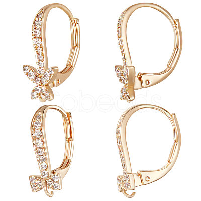 Beebeecraft 8Pcs 2 Style Brass Cubic Zirconia Leverback Earring Findings KK-BBC0004-94-1