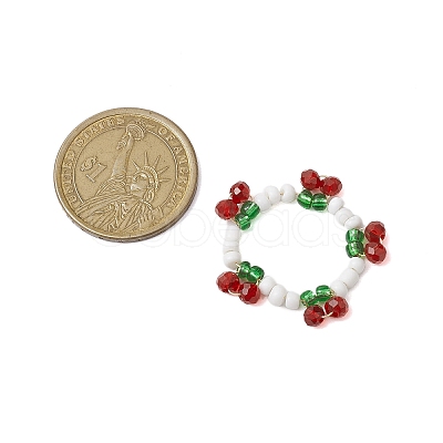 Cherry Glass Beads Finger Rings RJEW-JR00728-1