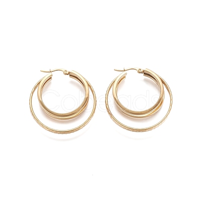 304 Stainless Steel Triple Hoop Earrings X-STAS-D171-30G-1