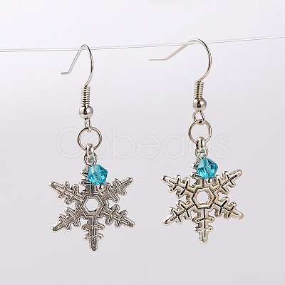 Tibetan Style Christmas Snowflake Dangle Earrings EJEW-JE01409-1