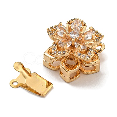 Brass Micro Pave Clear Cubic Zirconia Box Clasps KK-U037-35G-01-1