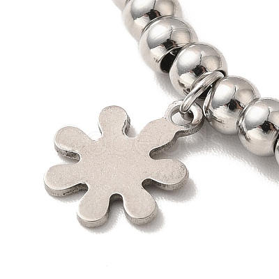 Tarnish Resistant 304 Stainless Steel Snowflake Charm Bracelet with 201 Stainless Steel Round Beads for Women BJEW-B057-19P-1