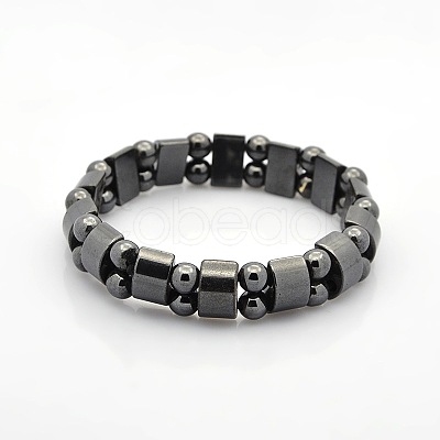 Magnetic Hematite Tow Row Rectangle and Round Beads Stretch Bracelets for Valentine's Day Gift BJEW-M066-11-1