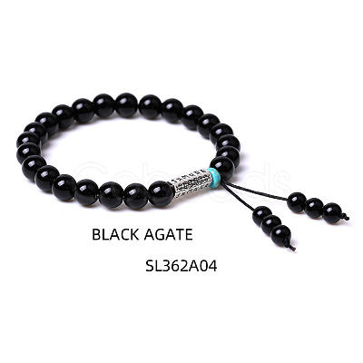 8MM Natural Black Agate Buddha Prayer Beads Bracelet Men Women WV3915-4-1