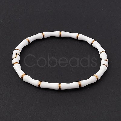 White Enamel Bamboo Hinged Bangle BJEW-L678-08G-1