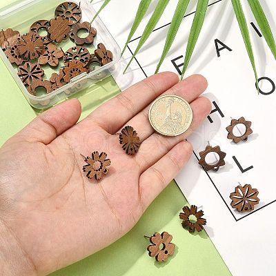 22Pcs 11 Styles Walnut Wood Stud Earring Findings MAK-CJ0001-17-1