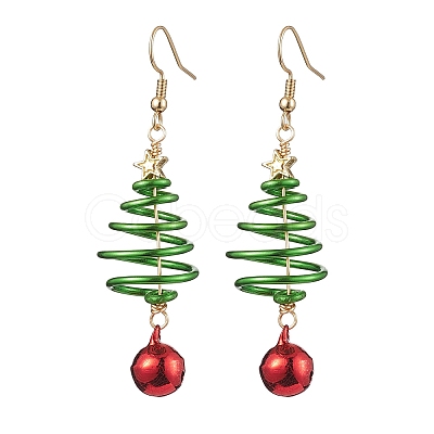 Aluminum Wire Wrapped Christmas Tree Dangle Earrings EJEW-JE05829-01-1