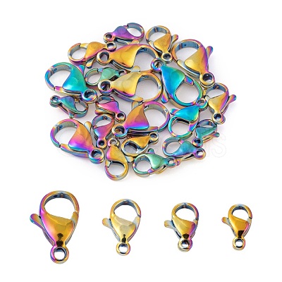 60Pcs 4 Style Ion Plating(IP) 304 Stainless Steel Lobster Claw Clasps STAS-LS0001-46MC-1