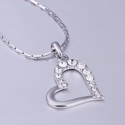 Trendy Real Platinum Plated Eco-Friendly Tin Alloy Czech Rhinestone Heart Pendant Necklaces NJEW-BB13780-P-1