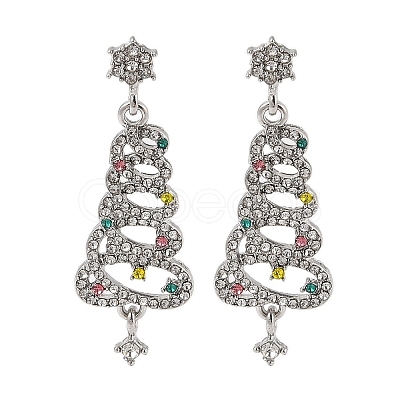 Christmas Trees Alloy Rhinestone Dangle Stud Earrings EJEW-A112-01P-1