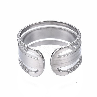 Non-Tarnish 304 Stainless Steel Triple Line Open Cuff Ring RJEW-T023-35P-1