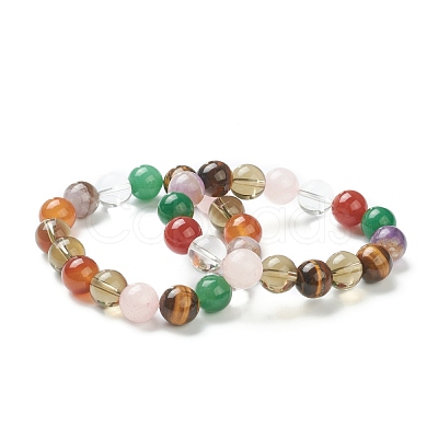 Natural Mixed Stone Beaded Stretch Bracelets BJEW-A117-E-39-1