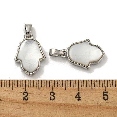 Rack Plating Brass Pave Natural White Shell Pendants KK-U025-04P-01-1