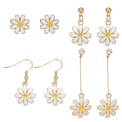 ANATTASOUL 4 Pairs 4 Styles Flower Alloy Enamel Dangle Earrings for Women EJEW-AN0004-52-1