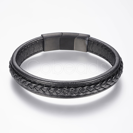 Braided Leather Cord Bracelets BJEW-H561-04C-1