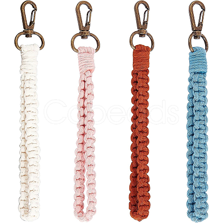 BENECREAT 4Pcs 4 Colors Braided Cotton Cord Wristlet Keychain KEYC-BC0001-04-1