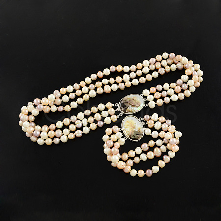 Natural Pearl Jewelry Sets SJEW-R032-02-1