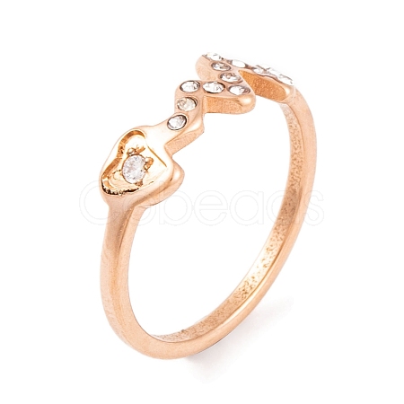 304 Stainless Steel with Rhinestone Heartbeat Finger Ring for Women RJEW-C086-16-RG-1