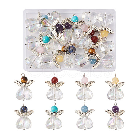 Fashewelry 16Pcs 8 Styles Natural & Synthetic Mixed Gemstone AB Color Acrylic Pendants G-FW0001-37-1