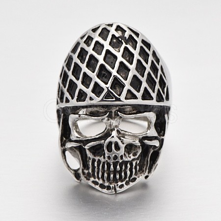 Halloween Skull Personalized Retro Men's 316 Stainless Steel Wide Band Finger Rings RJEW-J066-52-21mm-1