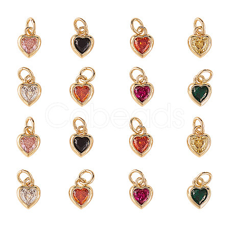 16Pcs 8 Colors Brass inlaid Cubic Zirconia Pendants ZIRC-CJ0001-15-1