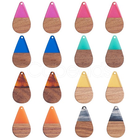 16Pcs 8 Styles Transparent Resin & Walnut Wood Pendants RESI-SZ0001-82-1