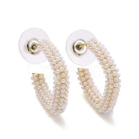Imitation Pearl Beaded Twist C-shape Stud Earrings EJEW-C006-02-1
