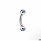 Round 304 Stainless Steel Rhinestone Eyebrow Curved Barbell Rings, Cartilage Earrings, Stainless Steel Color, Capri Blue, 8mm, Pin: 1.2mm