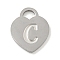 Non-Tarnish 304 Stainless Steel Pendants, Laser Cut, Heart with Letter Charm, Stainless Steel Color, Letter C, 15x12x1mm, Hole: 3x3.5mm