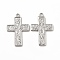 Non-Tarnish 304 Stainless Steel Pendants, Cross with Sunflower Charm, Stainless Steel Color, 35x23x1.8mm, Hole: 2.5mm