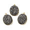 Long-Lasting Plated Brass Pave Rhinestone Pendants, Oval Charms, Jet, 30.5x22.5x4mm, Hole: 1.8mm