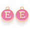 Golden Plated Alloy Enamel Charms, Cadmium Free & Lead Free, Enamelled Sequins, Flat Round with Letter, Camellia, Letter.E, 14x12x2mm, Hole: 1.5mm