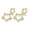 Brass Dangle Stud Earring, with Stainless Steel Pins, Nickel Free, Star, Real 18K Gold Plated, 39x24mm, Pin: 0.7mm