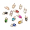 UV Plating Alloy Pendants, with Crystal Rhinestone and Glass, Golden, Radish, Mixed Color, 20x11x5mm, Hole: 1.5mm