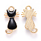 Alloy Enamel Pendants, Cat Shape, Light Gold, Black, 22x12x2~3mm, Hole: 2mm